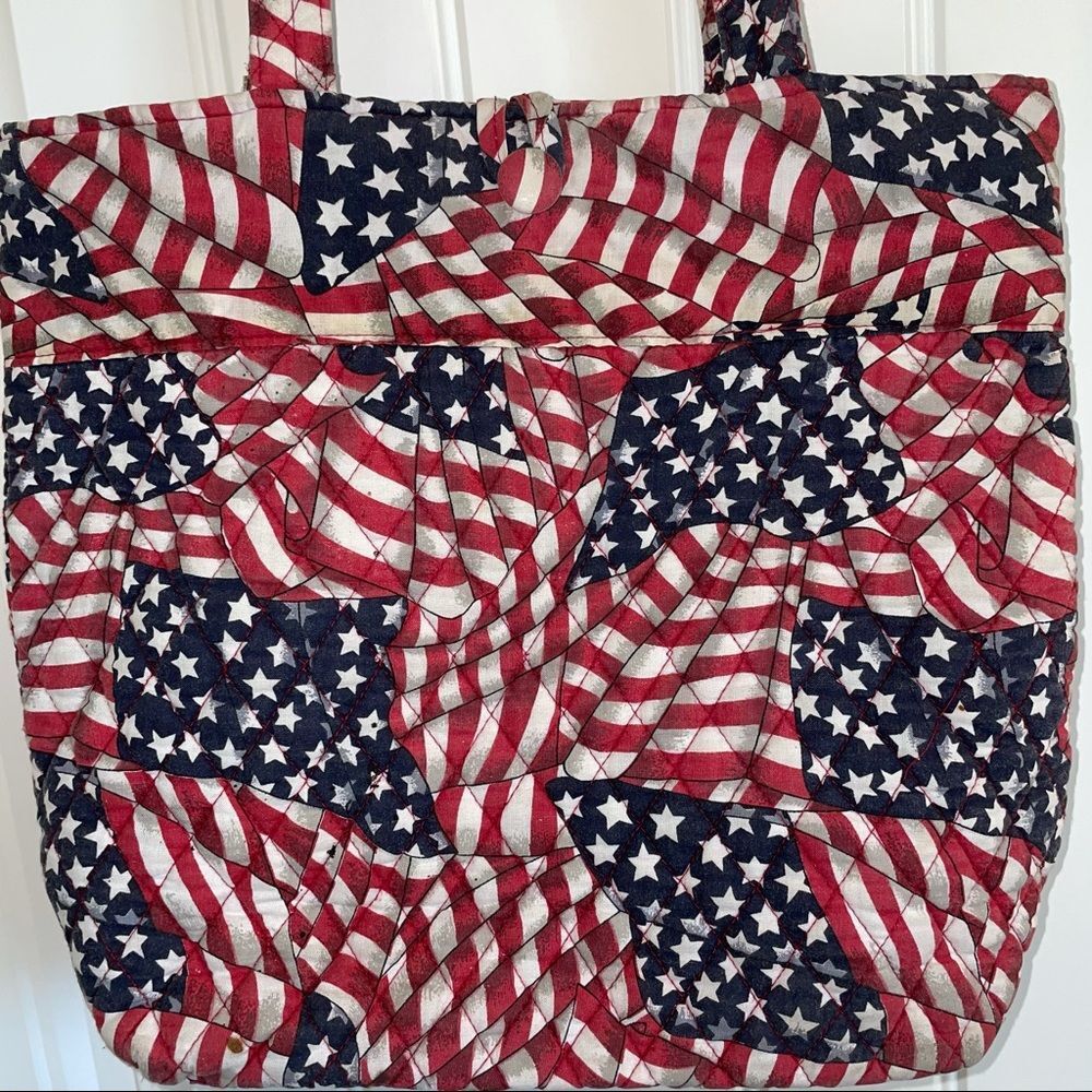 American flag print quilted tote bag